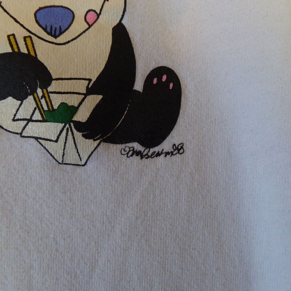 Vintage Giant Pandas Sweatshirt Adult Large White 80s Crewneck Nature Chop Stick - Picture 3 of 8